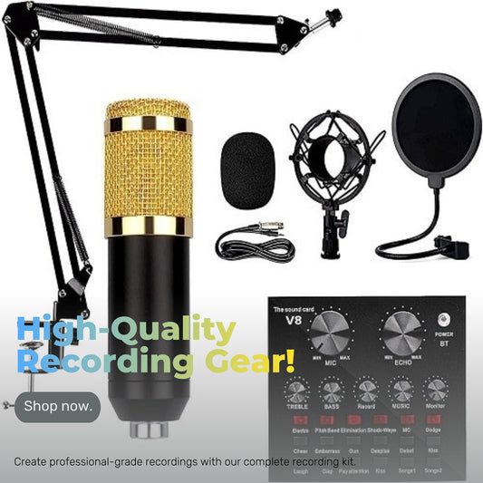 Bm-800 Pro ميكروفون مكثف لتسجيل الصوت مع حامل وبطاقة Soundv