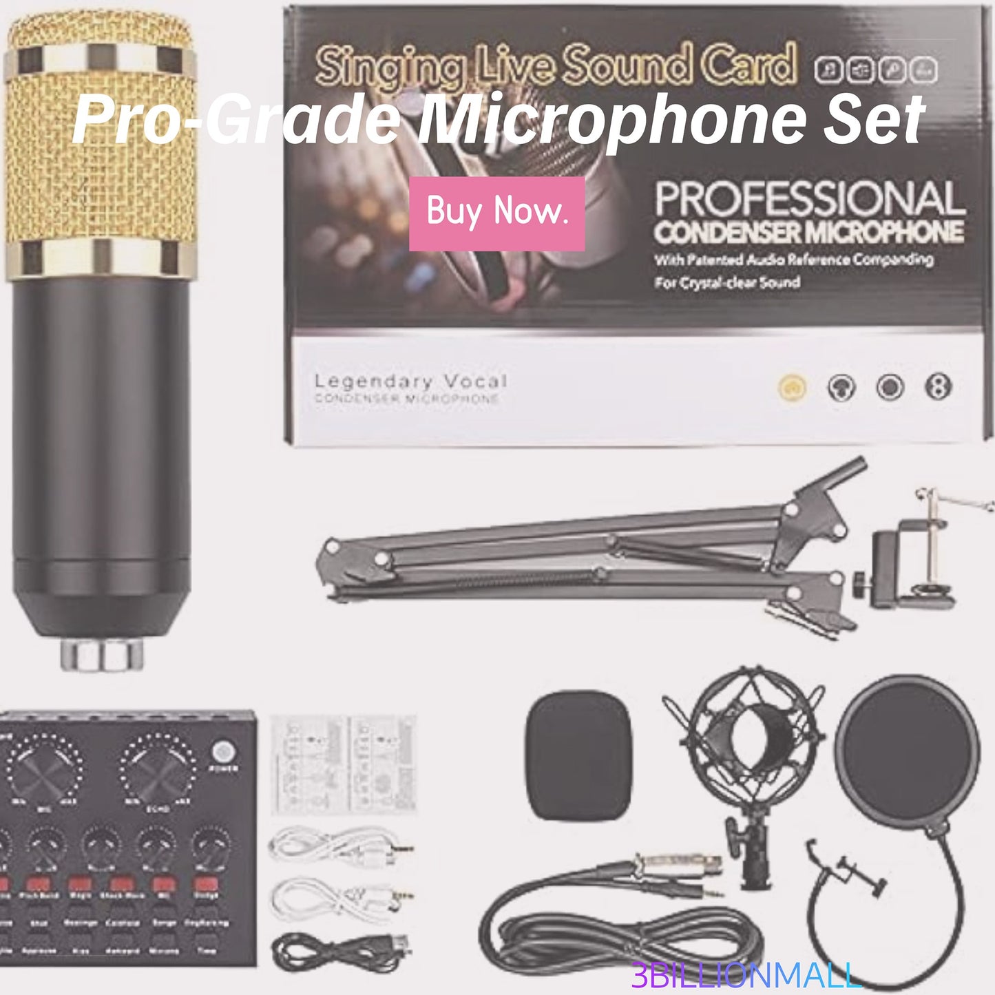 Bm-800 Pro Condenser Microphone Mic Studio Sound Recording With Stand With Soundv Card