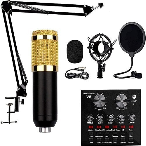 Bm-800 Pro Condenser Microphone Mic Studio Sound Recording With Stand With Soundv Card